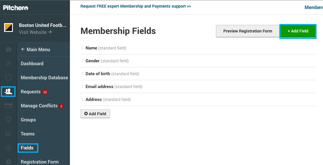 Adding a Field Fields Membership Club site User Guides